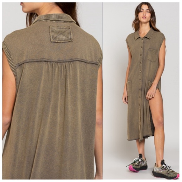 💝Boutique~POL💚Sleeveless Shirt Dress💚 - Picture 2 of 3